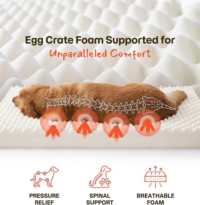 Dog Bed for Crate, Extra Large Cooling Mat for Dogs, Waterproof Dog Bed with Dual Surface Removable Washable Covers, 35 x 22 Inch Pet Bed with Egg Crate Foam