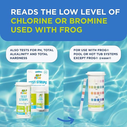 FROG Test Strips for Pools and Hot Tubs - Test Strip with Accurate Indicator for Free Chlorine or Bromine Levels, pH, Total Alkalinity and Total Hardness - Easy Water Testing - 50 Test Strips