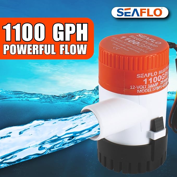 SEAFLO 01 Series 1100 GPH Bilge Pump – 12V, 1-1/8" Outlet, Marine Submersible Pump with Anti-Airlock Protection, CE & Rohs Certified, 4-Year Warranty | Reliable for Boats and Marine Applications
