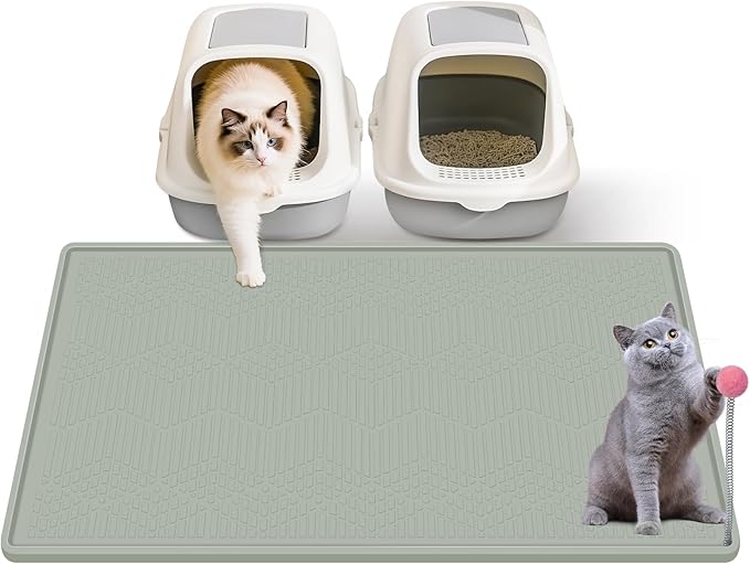 Cat Litter Mat, 38"X25" Large Litter Box Mat, Waterproof and Easy to Clean Silicone Cat Mat for Litter Box, Mat Litter Trapping Mat for Scatter Control, Keep the Floor Clean (Light Green)