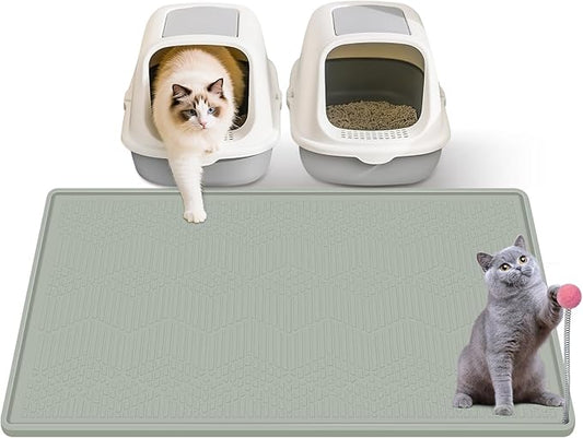 Cat Litter Mat, 38"X25" Large Litter Box Mat, Waterproof and Easy to Clean Silicone Cat Mat for Litter Box, Mat Litter Trapping Mat for Scatter Control, Keep the Floor Clean (Light Green)