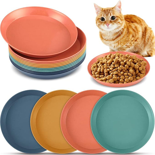 Gerrii 12 Pieces Beard Fatigue Relief Cat Bowl 6 Inch Round Shallow Cat Food Dish Wet Feeding Bowls Wide and Small Pet Dish for Kittens and Short Legged Kitten, Wheat Straw(Vintage Colors,Classic)