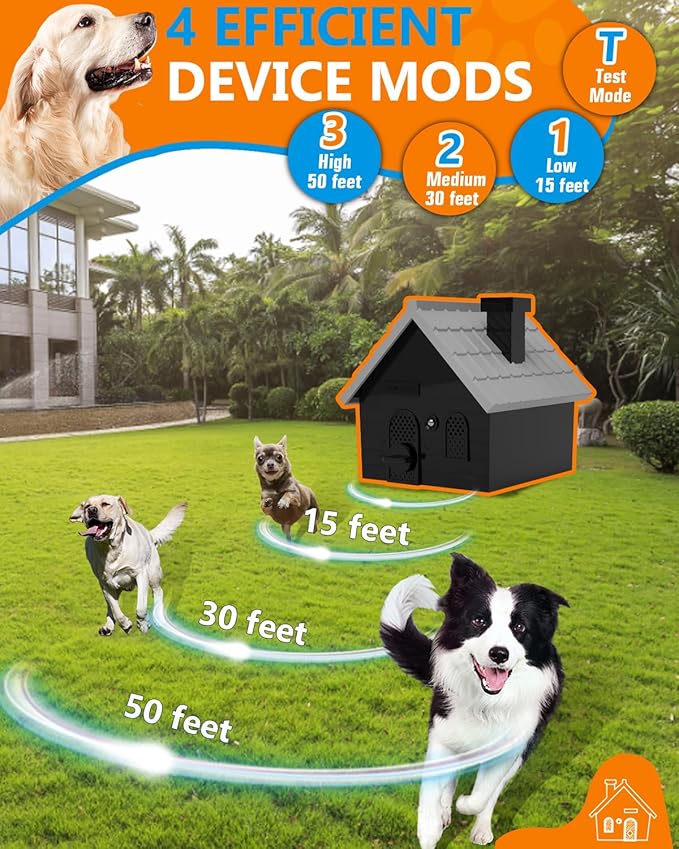 Dog Barking Control Devices, Anti Barking Device Ultrasonic Dog Barking Deterrent with 4 Modes, Stop Barking Dog Devices Up to 50 Ft Range, 2 in 1 Weatherproof Bark Control Device Outdoor Indoor