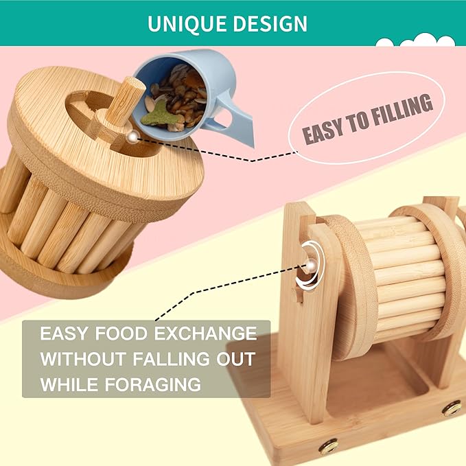 Hamster Enrichment Toys - Wooden Rat Toys for Pet Rats & Mice - Interactive Foraging Puzzle Feeder for Syrian, Dwarf - Small Animal Treat Dispenser