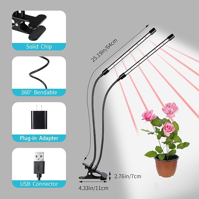 Hywyimlait Grow Lights for Indoor Plants, 84LEDs Clip Plant Lights, Full Spectrum LED Plant Growing Lamps with FlexibleGooseneck4/8/12/18H Timer, 3 Spectral Modes, 10 Dimmable Levels (1 Pack)