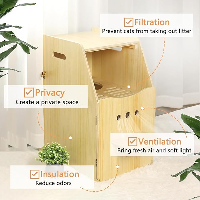 Top Entry Cat Litter Box,Tall Enclosed Enclosure Furniture with Stairs for Cats,Wooden Washroom with Filter for Kitty,Best Hidden,Dog Free, Odor Hiding Cabinet, 21.7 x16.1 x 28.7(White)