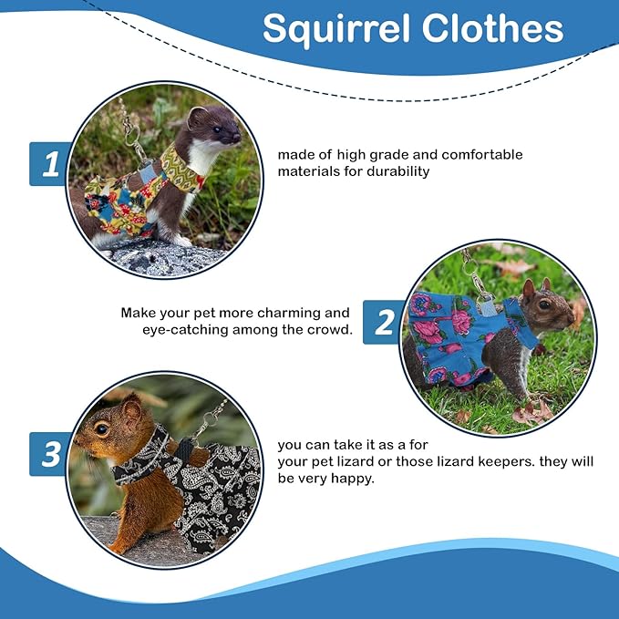Guinea Pig Harness Skirt Clothes and Leash, Adjustable Hamster Ferret Harness and Leash Set, No Pull Walking Vest for Ferrets, Chinchillas and Similar Small Animals (flowercolor M