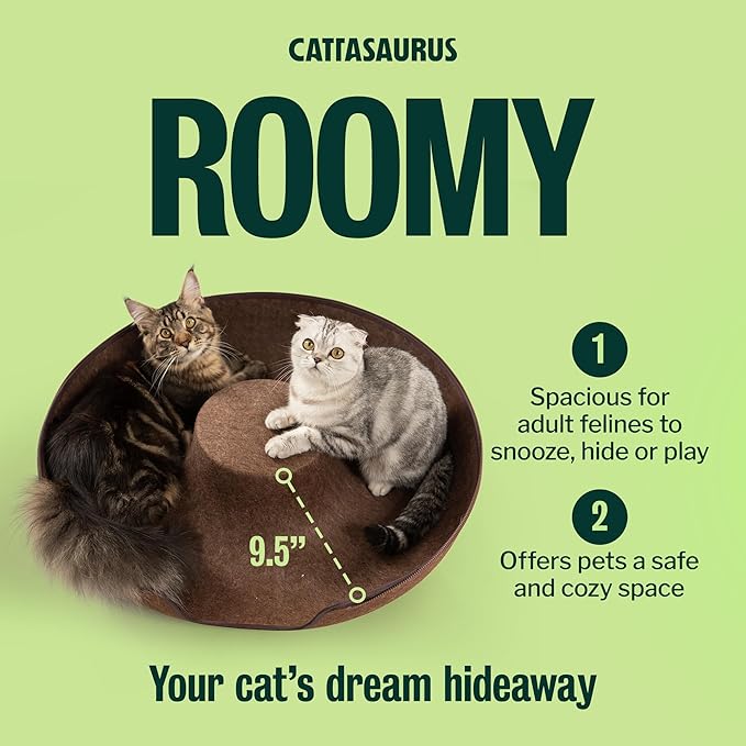 Cattasaurus Peekaboo Cat Cave Donut for Multiple & Large Cats up to 30-45 lbs, 3-in-1 Self Warming Cat Bed, Tunnel & Scratcher for Indoor Cats, Washable & Detachable Small Dog Bed (Brown, Jumbo)