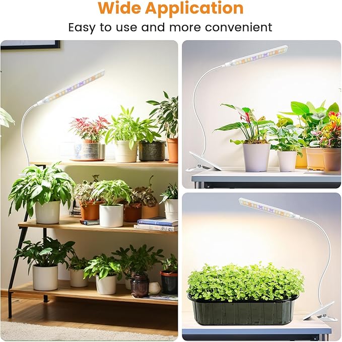 Kullsinss Clip-on Grow Lights for Indoor Plants, 57 LEDs 10W Plant Light | Full Spectrum Growing Lamp with Timer & Dimmable, White Gooseneck Plant Lamp for Succulents, Seed Starting, Easy to Use & Set