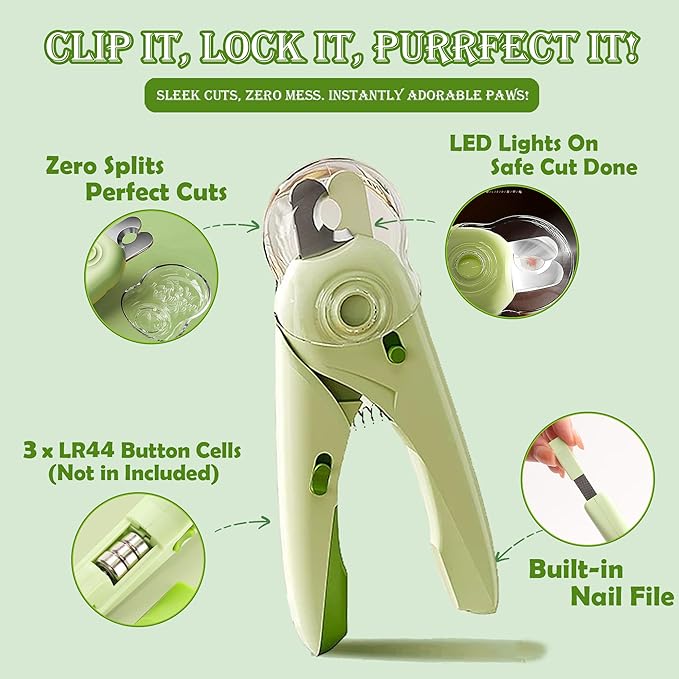 Self Cleaning Cat Brush for Shedding, LED Light Nail Clipper, Nail Clipper and Nail File, Slicker Brushes and Nail Trimmer for Long Haired Cats, Grooming Kit, Cat Lover Gifts