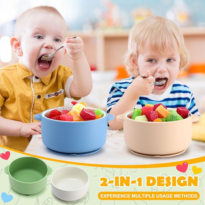 Domensi 4 Sets Kids Porcelain Bowls with Suction Sleeves Toddler Suction Bowl Upgrade Durable Microwave Dishwasher Safe Cereal Soup Snack Dishes for Baby Children Feeding Supplies (Morandi Colors)