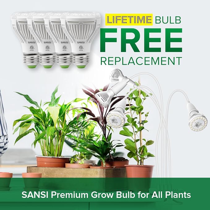 SANSI Grow Lights for Indoor Plants, 40W Clip-On Gooseneck LED Plant Lights | Lifetime Free Bulb Replacement, Plant Lights for Indoor Growing, 4-Head No Timer, Full Spectrum LED Grow Light, High PPFD