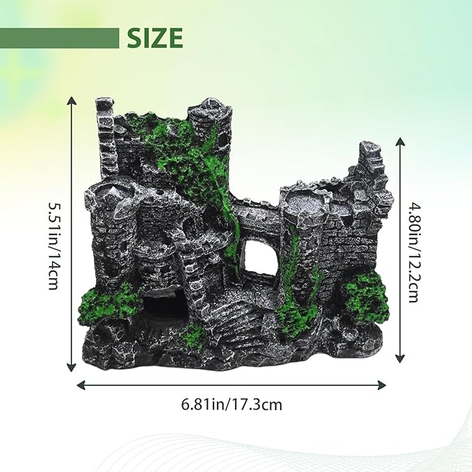 Aquarium Resin Castle Decor, Large Ancient Stone Castle Fish Tank Ornament with Caves & Tunnels, Realistic Hideout for Betta Fish, Guppies, Shrimp, Turtles (Freshwater & Saltwater Safe)