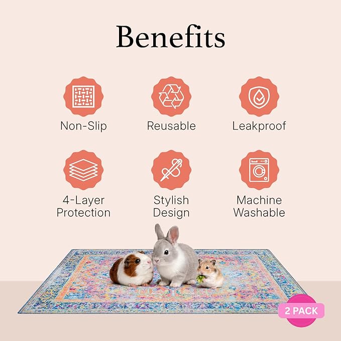 Lovewag Pets Reusable 2-Pack Small Animal Pet Bedding Mats - 28" x 41" Hamster Bedding - Machine Washable Guinea Pig Cage Liners - Guinea Pigs,Rabbits & Ferrets Waterproof Pee Pad (Marmalade Sunshine)