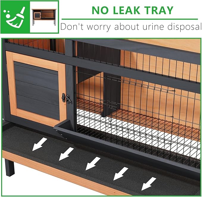 Elevated Guinea Pig Cage, Wooden Rabbit Hutch with Pull-Out Tray for Easy Cleaning, Waterproof Roof Small Animal House Indoor/Outdoor with Metal Mesh Base, for Bunny, Hamster, Quail (Orange/Black)