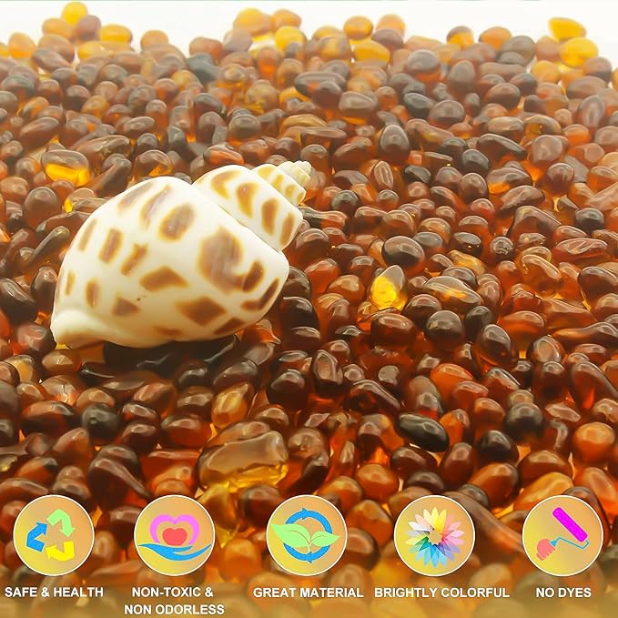 Keedolla 2 lbs/900g Aquarium Sea Glass Pebble Stones, 6-9mm Fish Tank Gravel Marble Rock for Aquarium, Fish Turtle Tank, Vase Fillers, Garden - Amber
