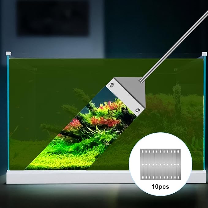 25 in Algae Scraper for Glass Aquariums - with Sheath, 10 Blades | Wide Blade, Durable Stainless Steel, Powerfully Remove Stubborn Algae, Included Blade Sheath, 10 Replaceable Blades