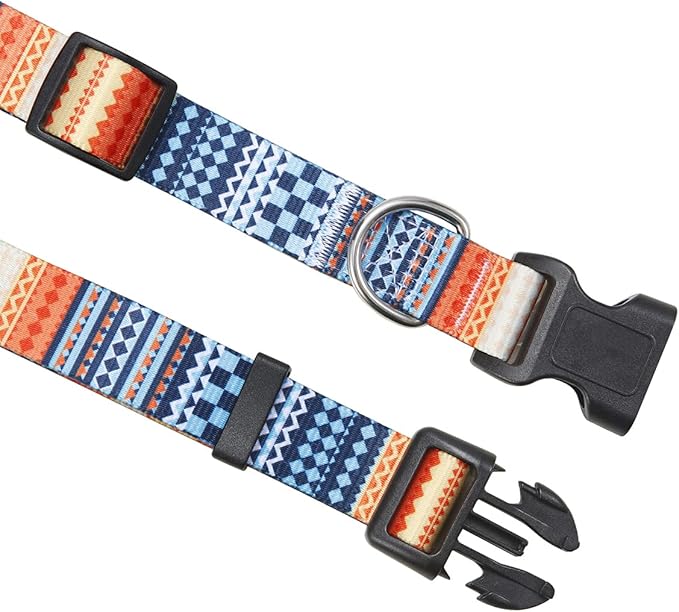 Mihqy Dog Collar with Bohemia Floral Tribal Geometric Patterns - Soft Ethnic Style Collar Adjustable for Small Medium Large Dogs（Bohemian Orange,L）