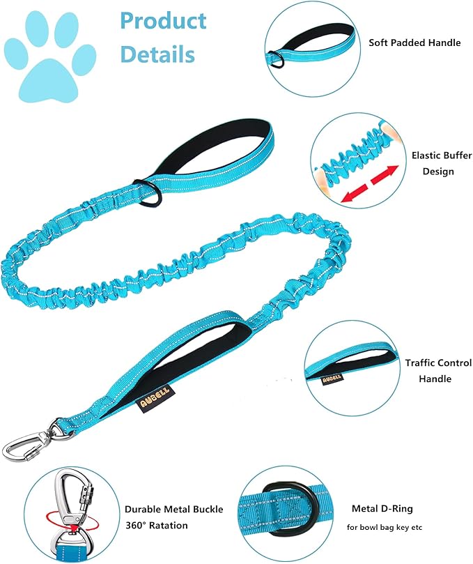 AUBELL Tactical Dog Collar and Leash Set, Reflective Adjustable Heavy Duty Military K9 Collars with Handle and Metal Buckle for Medium Dogs, with Airtag Case and 2 Patches(Blue,M)