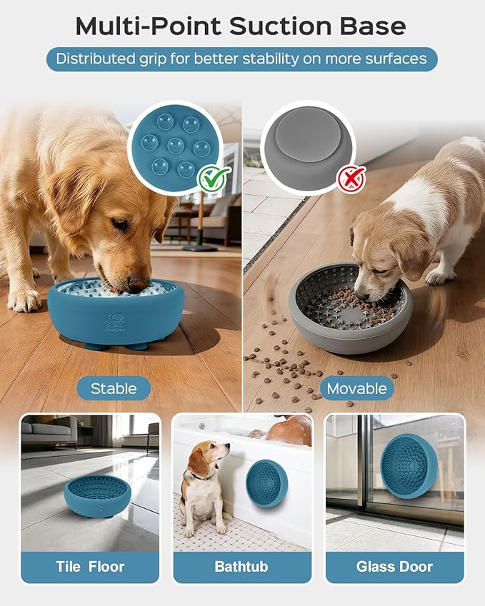 Dog Lick Bowl for Dogs, Lick Mat, Slow Feeder Lick Bowl with Strong Suction, BPA-Free Silicone, Freeze Licking Bowl for Anxiety Relief, Enrichment & Distraction, Dishwasher Safe (Blue, L)