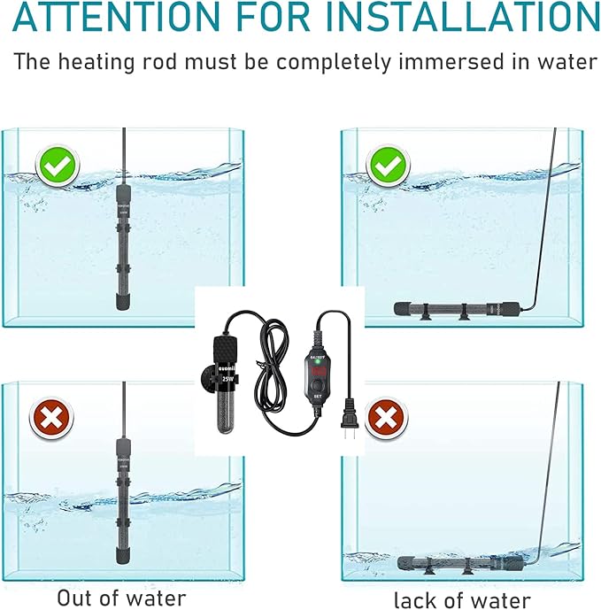 Small Submersible Aquarium Heater,Adjustable Mini Fish Tank Heater 25/50/100/150/200/300 Watts with External Temperature Controller, LED Display, Smart Memory, Used for 1-60 Gallons
