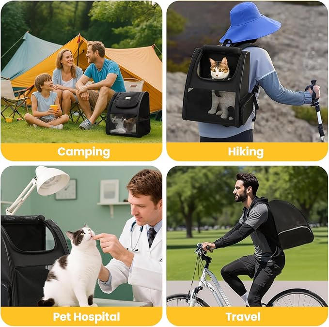 Conlun Cat Backpack Carrier for Small Dogs and Cats Fit Up to 15 Lbs,Small Dog Backpack, Foldable with 3-Side Mesh Windows, Pet Carrier for Travel & Hiking Friendly，Black