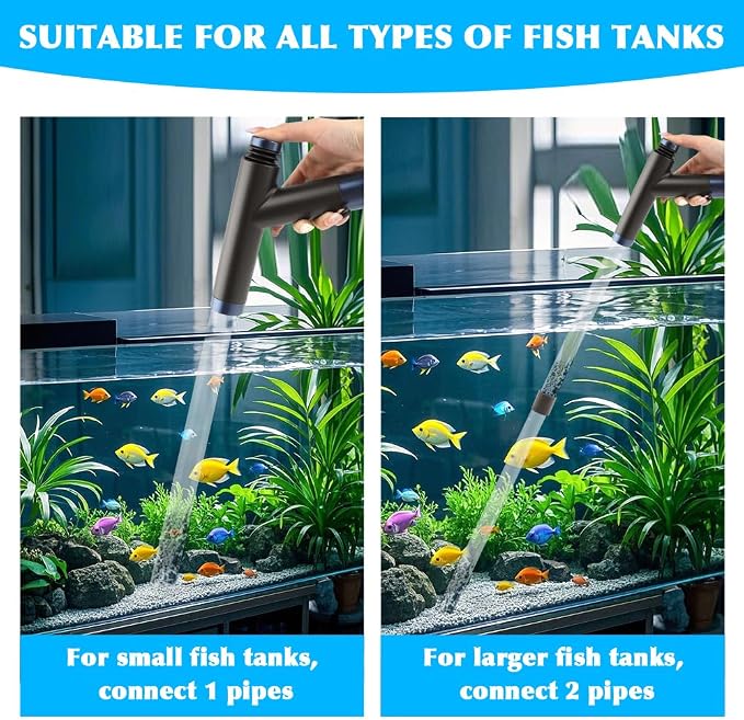 Aquarium Siphon Gravel Cleaner, Fish Tank Vacuum Cleaning Kit, Manual Water Changer Pump for Aquarium and Turtle Tanks, Gravel Vacuum Sand Washer for Removing Waste and Debris(COLOR:Black+Transparent)