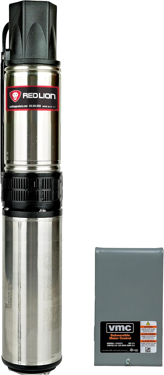Red Lion RL12G07-3W2V 4-inch Submersible Deep Well Pump with Control Box, 3/4 HP, 12 GPM, 3-Wire, 230 Volt, Steel, 14942406