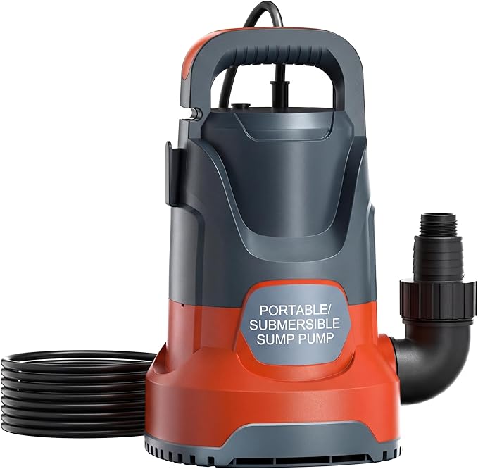 Sump Pump Submersible 1HP 3700GPH Utility Water Pump Portable Transfer Electric Water Sump Pumps with 8 Accessories for Swimming Pool Draining Hot Tub Pond Basement