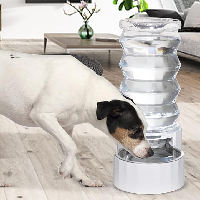 RIZZARI Gravity Dog Water Dispenser: Ion Exchange System with Activated Carbon-Helps Prevent Urinary Stones-8L Large Auto-Refill Stainless Steel Pet Waterer for Busy Owners-Living Room-Backyard