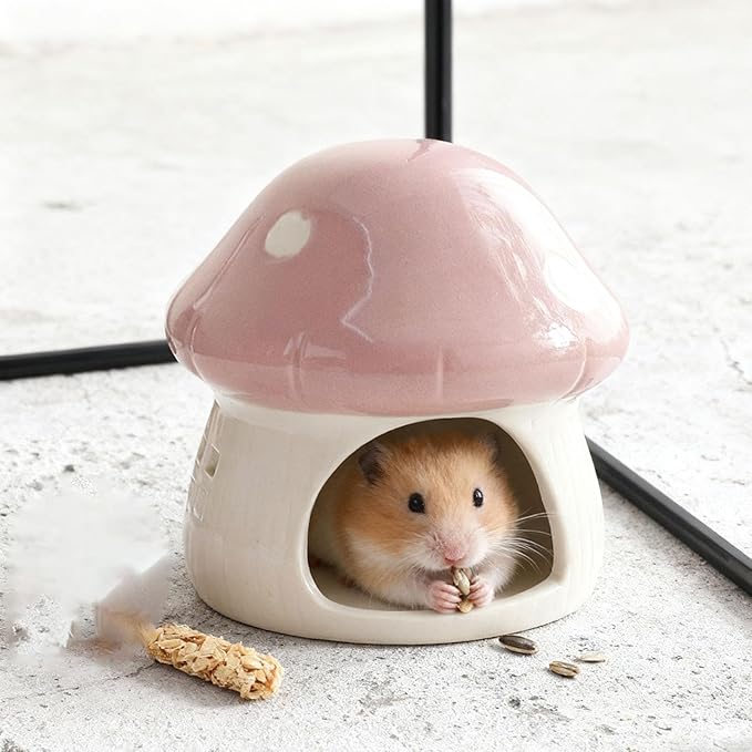 Baoblaze Ceramic Hamster House Habitat Multifunction Cute Hamster Hide Bed Cave for Chipmunk Small Animals Dwarf, Pink