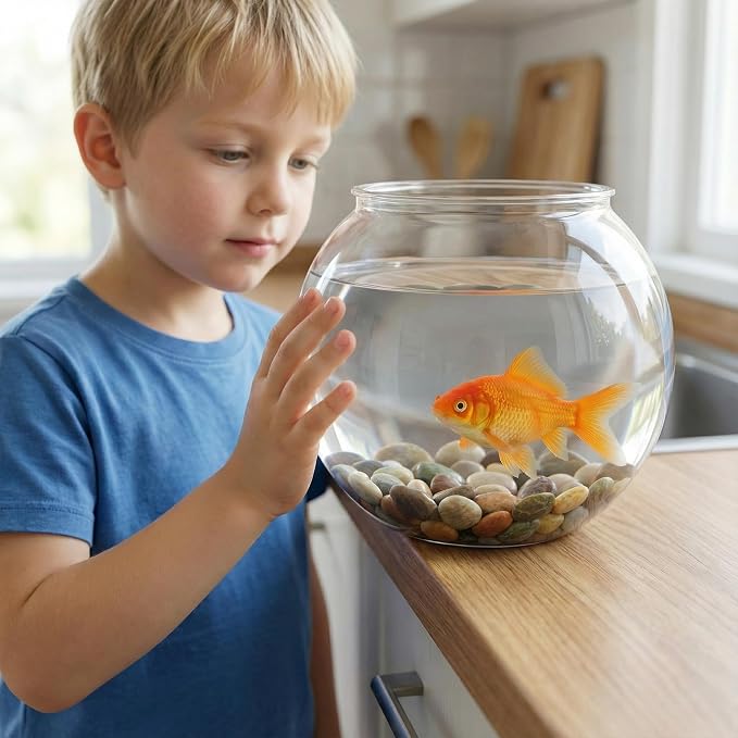 Alipis Small Fish Bowl Desktop Fish Tank Round Plastic Bowl with Pet Material Clear Aquarium Tank for Home Office Garden Wedding Decor 7.08 X 7.08 X 6.69 in