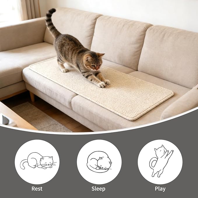 FHTONGE 39.4x15.8 Thickened Cat Wall Climbing Carpet with 16 Fixed Nails, Extra Large Tall Cat Scratch Pad for Wall, Wall Mounted Climbing Cat Scratcher for Furniture Couch Sofa Protector(MilkyWhite)