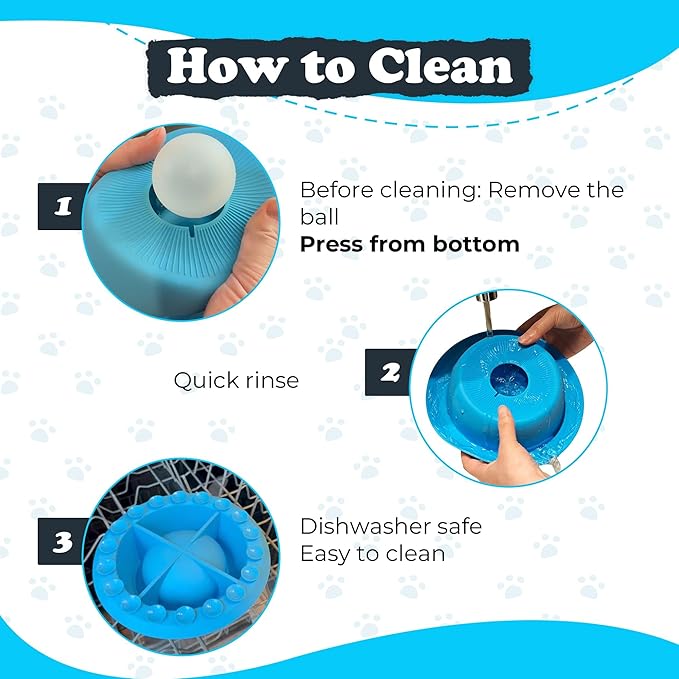 PEDAY Nonslip Dog Slow Feeder Lick Bowl with Ball, Enrichment Toy for Water, Yogurt & Jam, Dishwasher Safe, Blue
