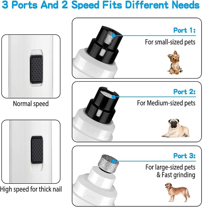 Casfuy Dog Nail Grinder Upgraded - Professional 2-Speed Whisper-Quiet Electric Pet Nail Trimmer Painless Paws Grooming & Smoothing for Small Medium Large Dogs & Cats (White)