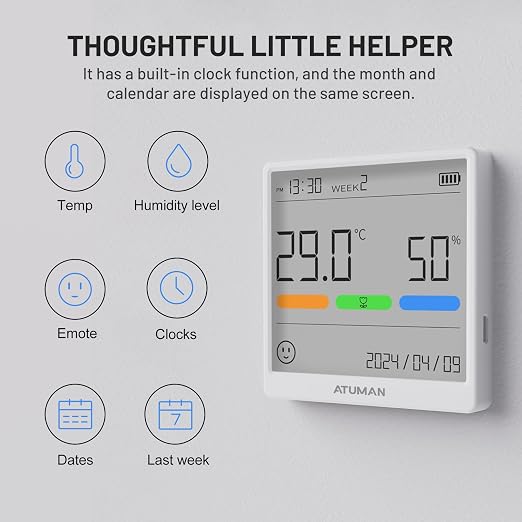 THse Digital Thermo-Hygrometer with High-Precision Sensor, 4.3'' Large LCD Display & Long Battery Life - Indoor Temperature Humidity Monitor for Home, Office, Greenhouse
