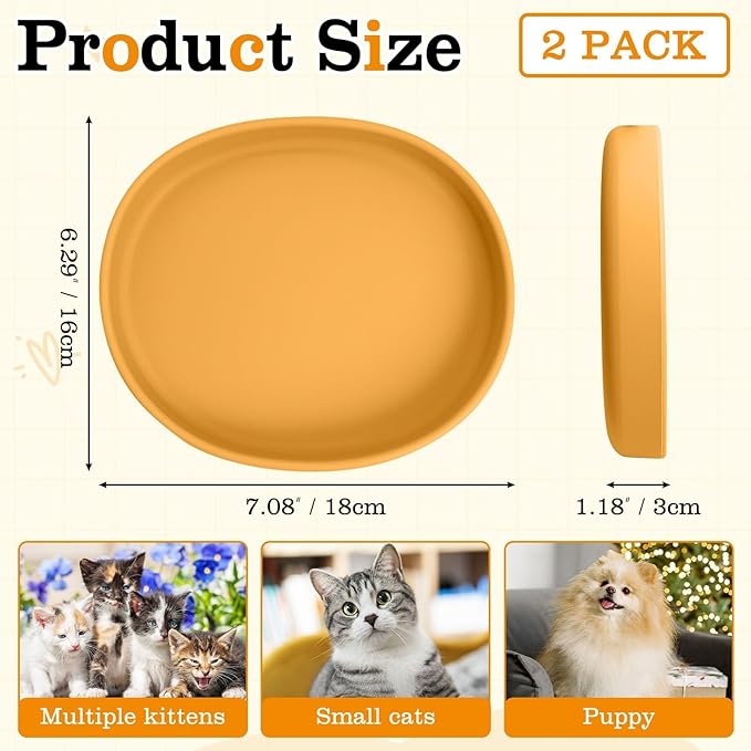 BNOSDM Silicone Dog Food Plate Shallow Dogs Bowl Flat Cat Dish 2 Pack Small Puppy Plates for Small Dog and Cats Whisker Fatigue Pet Feeding Bowls for Dry and Wet Food
