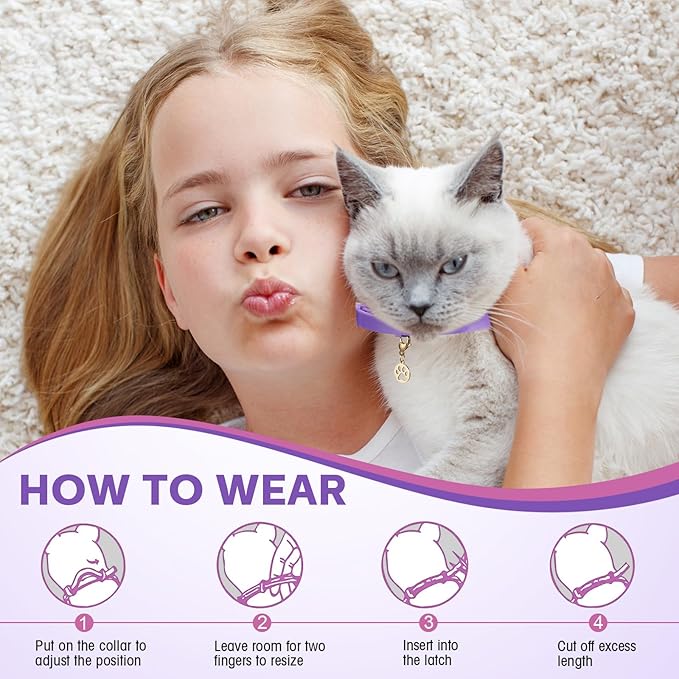 Silkfly 16 Pcs Calming Collar for Cats with 16 Gold Lobster Clasp and 16 Pendants, Adjustable Cat Pheromone Collar Purple Calming Collar for Cats Anxiety and Stress Relief Cat Stop Meowing, 15 Inch