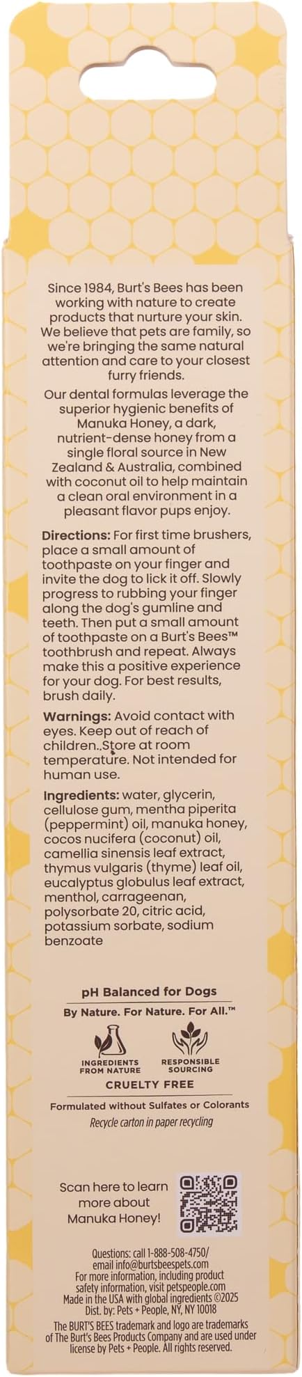 Burt's Bees for Pets Fresh Mint Dog Dental Kit with Bamboo Toothbrush & Dog Toothpaste, Manuka Honey & Coconut Oil for Gum Health, Tartar Control, 99.1% Natural Origin Formula, 2.5 Oz