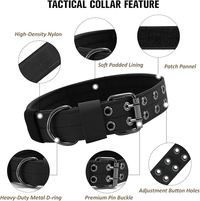 Tactical Dog Collar Military Adjustable Dog Collars Soft Nylon Training Collar with Patch Heavy Duty Metal Buckle Collars for Medium Large Dogs (Violet, XL)