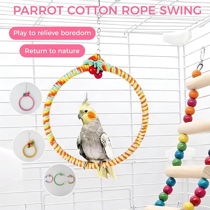 Colorful Circular Bird Swing,Bird Rope Chewing Toys Parrot Cage Bite Toys (Small Half-Round Pink)