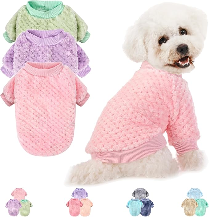 Dog Sweater, 3 Pack Dog Sweaters for Small Medium Dogs or Cat, Warm Soft Flannel Pet Clothes for Dogs Girl or Boy, Dog Shirt Coat Jacket (XX-Large, Pink+Purple+Light Green)