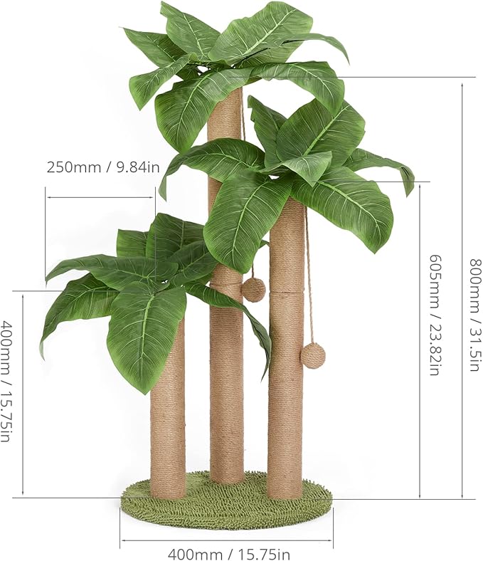 LEMONDA 31.5Inch Cat Scratching Post,Cat Scratcher Tree with 3 Scratching Poles & 2 Interactive Dangling Balls,Cats Scratching Posts for Indoor Kitten & Adult Cats