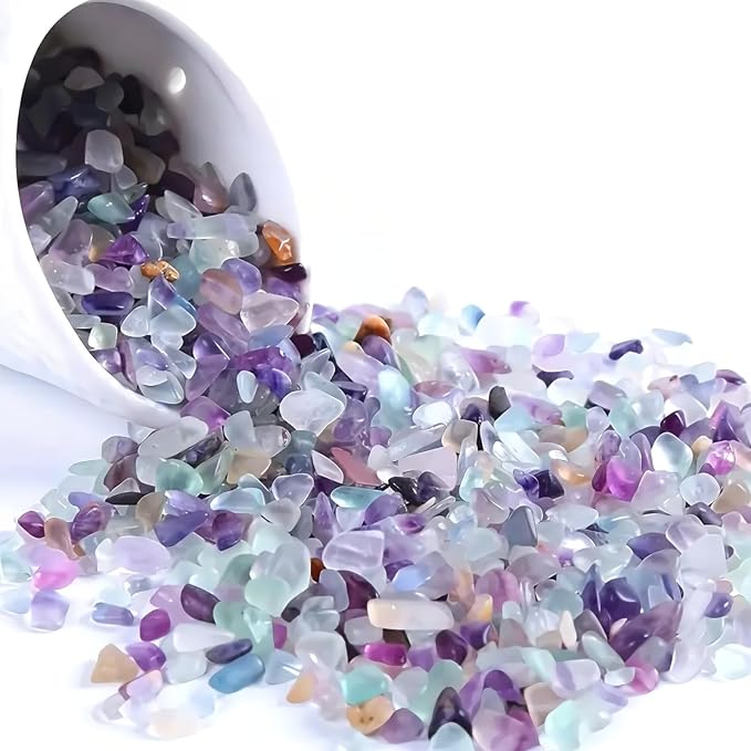 1lb Fluorite Aquarium Gravel Rocks - Tumbled Healing Crystal Chips - Bulk Gemstones for Fish Tank Decor - Fountain Vase Filler Planters - for Potted Plants