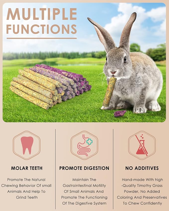 Bissap 108PCS Rabbit Chew Sticks, Mixed Natural Flower Rose Chrysanthemum and Forget-me-not Chew Toys Treats for Rabbit Bunny Chinchilla Guinea Pig Hamster and Other Small Animals Molar Snacks