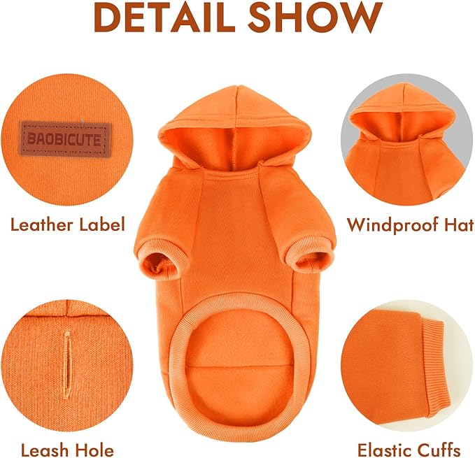 2 Pack Dog Hoodie Warm Hood Dog Sweater Cold Weather Small Dogs Sweatshirt Comfort Pet Clothes for Small Medium Dogs with Pockets (Orange, XL (Back: 16.5",Chest: 21.6", 12.8-17lbs))