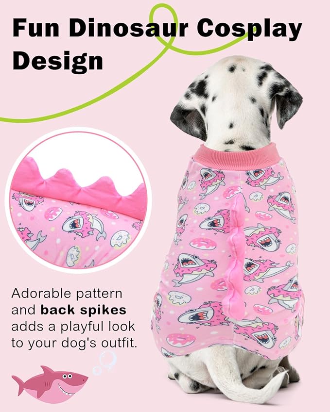 CuteBone Dinosaur Costume Dog Pajamas, Stretchy Spandex Crystal Velvet Sleepwear Coat for Small Dogs, Soft & Warm Pet Outfit Clothes for Cold Weather, Cozy Pullover Design COSP09XL