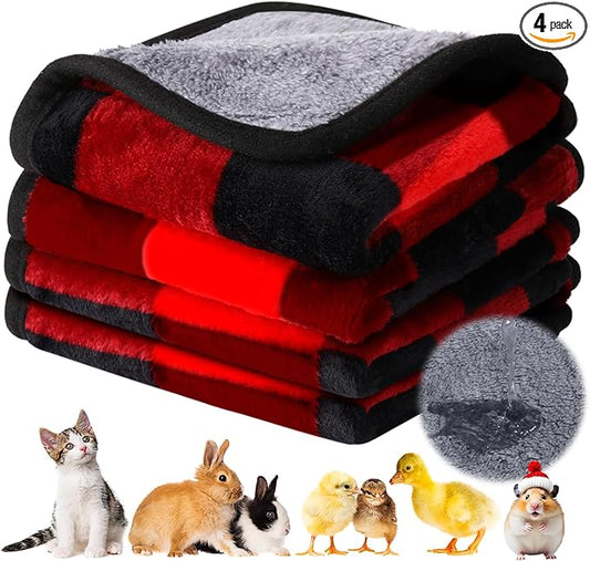Reginary 4 Pcs Waterproof Guinea Pig Blankets Washable Small Animal Fleece Bedding Guinea Pig Cage Liners Reusable Training Pads Pet Pee Pad Sleep Mat for Hamster(Plaid,12 x 12 Inch)