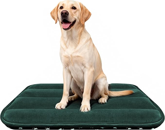 pobopobo Dog Crate Pad, Ultra Soft & Anti-Slip Kennel Mat, Secure Fit for Metal Crates & Dog Cages, Washable Cozy Bed for Small Medium Large Dogs (Green, L(34"*20"*1.5"))