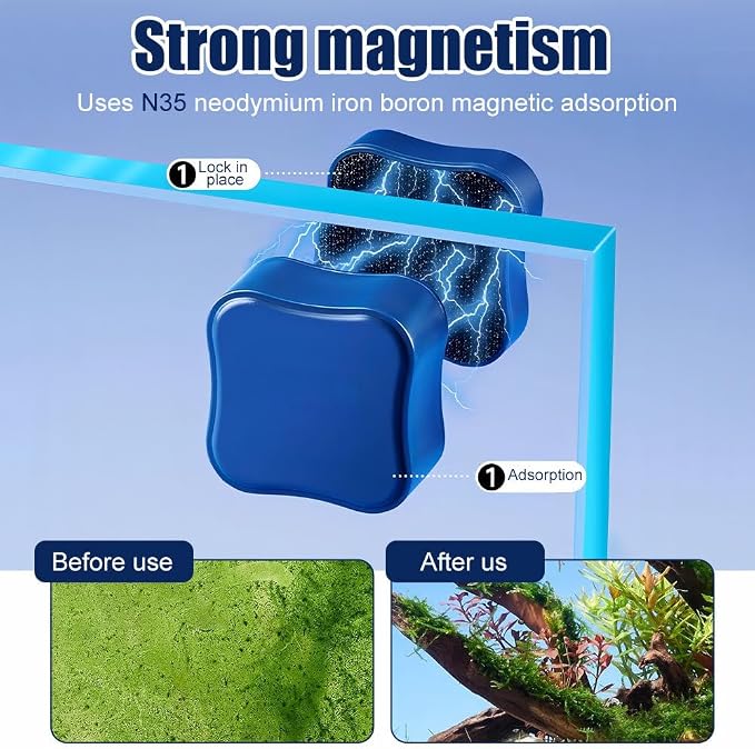 MiOYOOW Aquarium Mini Magnetic Cleaner, Magnet Brush Algae Scraper with Non-Slip Handle Fish Bowl Magnet Scrubber Brush for Acrylic and Glass Fish Tank